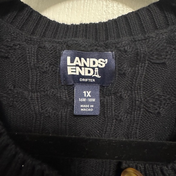 Lands' End 100% Cotton Black Cable Knit Cardigan Size 1X - Picture 3 of 5
